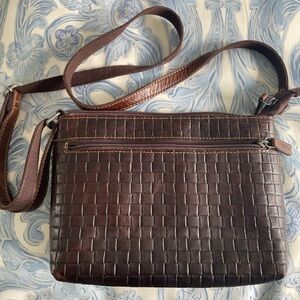 Jack Georges Beautiful Brown Woven Hand-Stained Buffalo Leather Crossbody Bag
